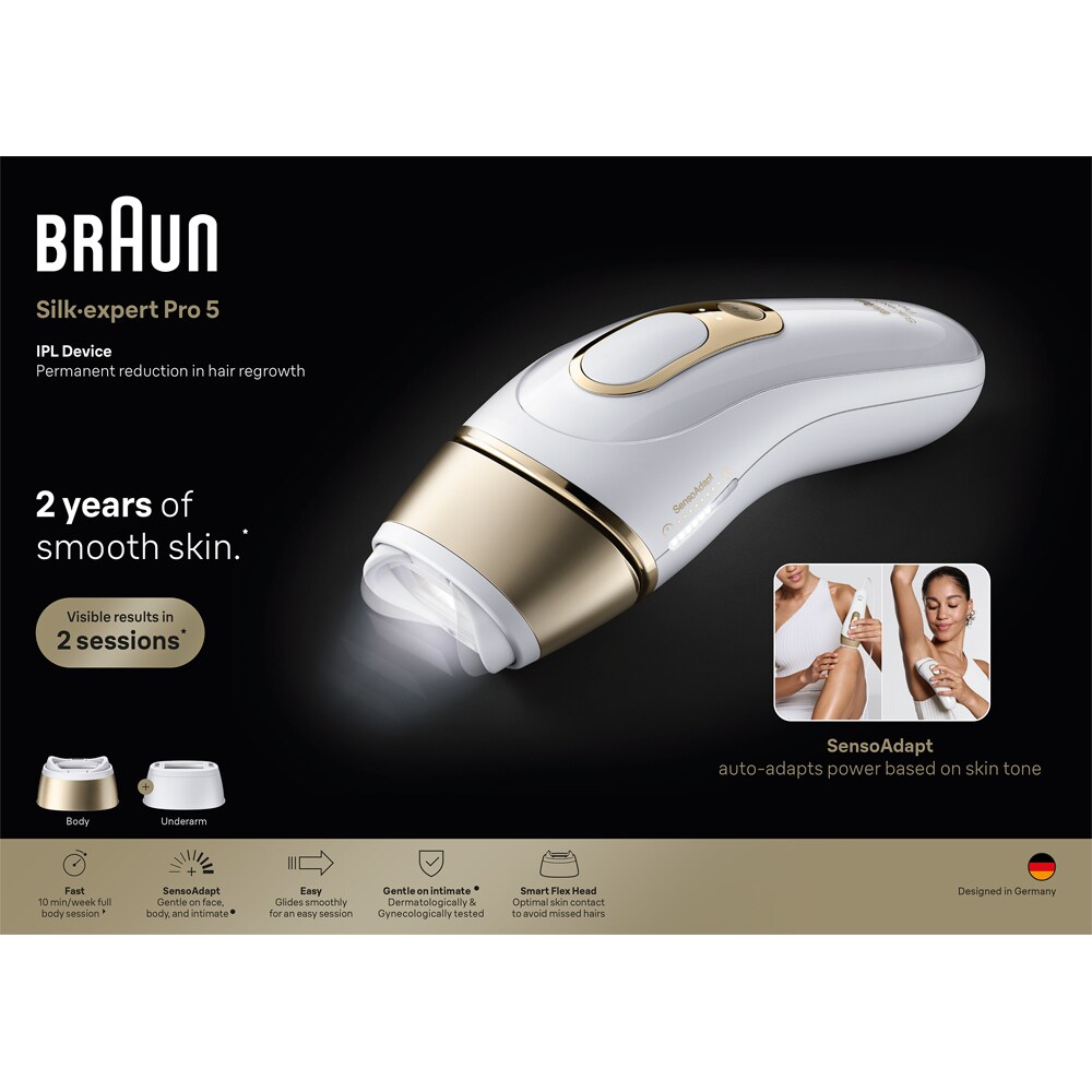 Epilator IPL BRAUN Silk-Expert PRO 5 PL5210, 400000 impulsuri, 10 viteze, 2 ccesorii, retea, alb