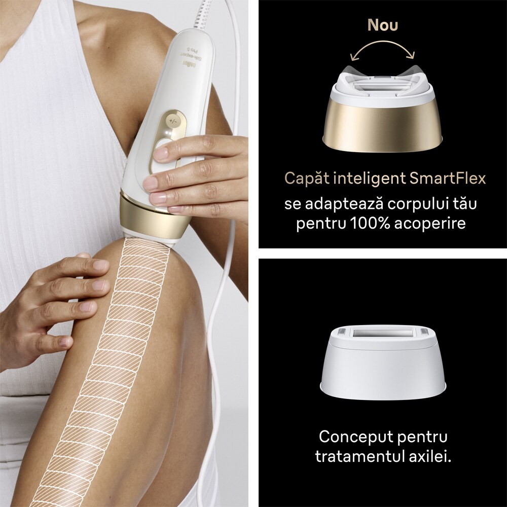 Epilator IPL BRAUN Silk-Expert PRO 5 PL5210, 400000 impulsuri, 10 viteze, 2 ccesorii, retea, alb