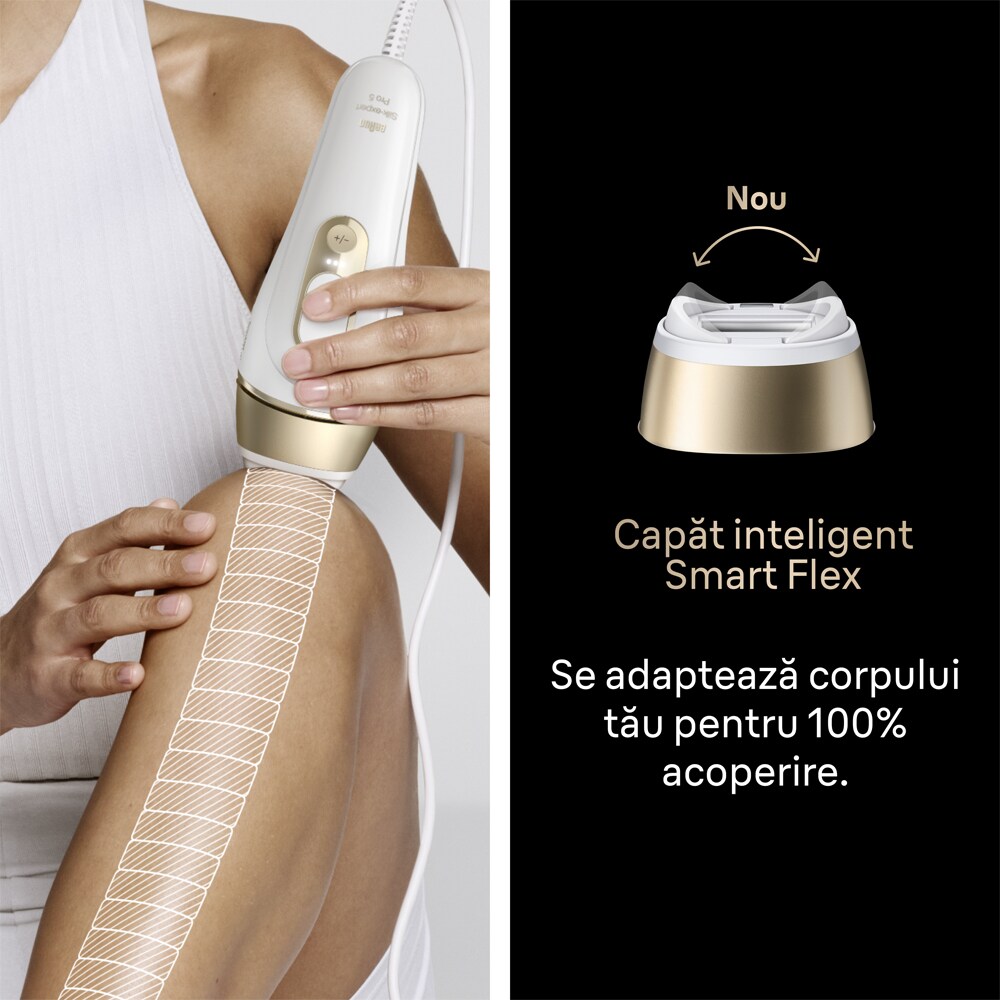 Epilator IPL BRAUN Silk-Expert PRO 5 PL5210, 400000 impulsuri, 10 viteze, 2 ccesorii, retea, alb