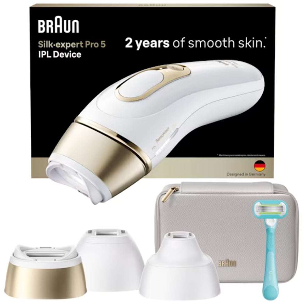 Epilator IPL BRAUN Silk-Expert Pro 5 PL5351, 400000 impulsuri, 10 viteze, 3 accesorii, retea, alb