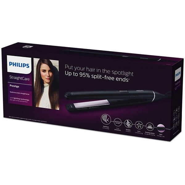 Placa de indreptat parul PHILIPS StraightCare Sublime Ends BHS677/00, 230 grade, LCD, invelis ceramic, keratina, negru