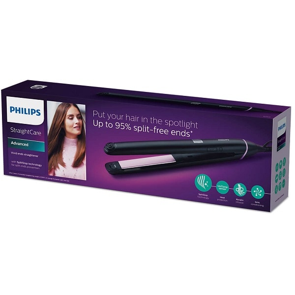 Placa de indreptat parul PHILIPS StraightCare Vivid Ends BHS675/00, 230 grade, LCD, invelis ceramic, keratina, negru