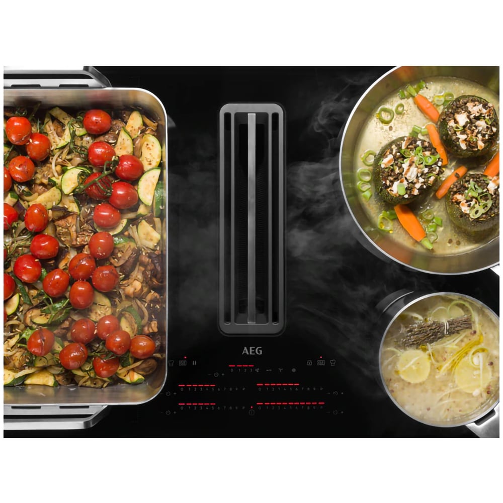 Plita incorporabila cu hota integrata AEG CCE84779FB, Inductie, 4 arzatoare, Touch control, negru