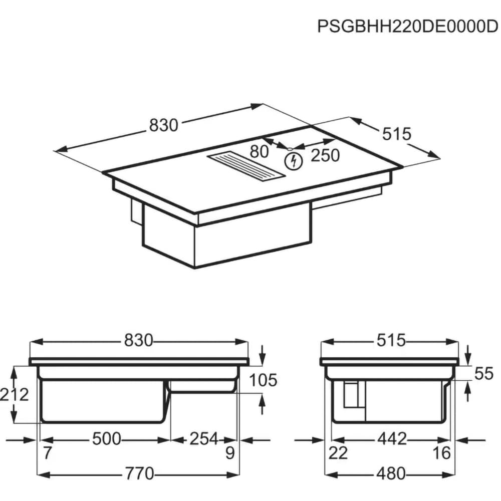 Plita incorporabila cu hota integrata AEG CCE84779FB, Inductie, 4 arzatoare, Touch control, negru