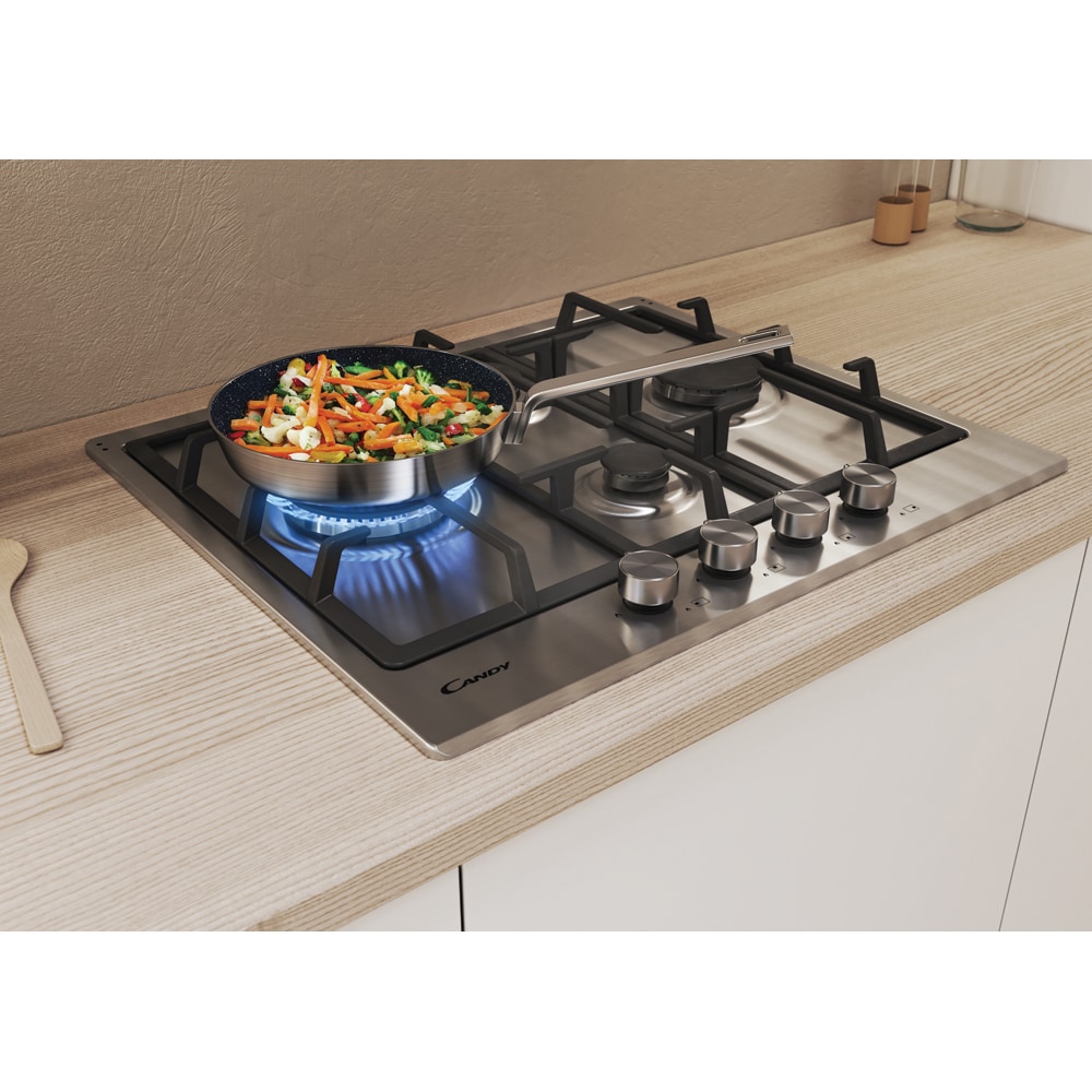 Plita incorporabila CANDY CHG6DWPX, Gaz, 4 arzatoare, Wok, inox