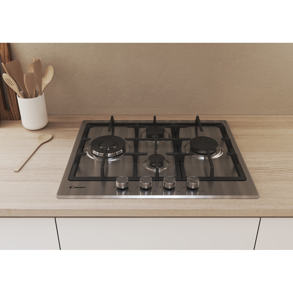 Plita incorporabila CANDY CHG6DWPX, Gaz, 4 arzatoare, Wok, inox
