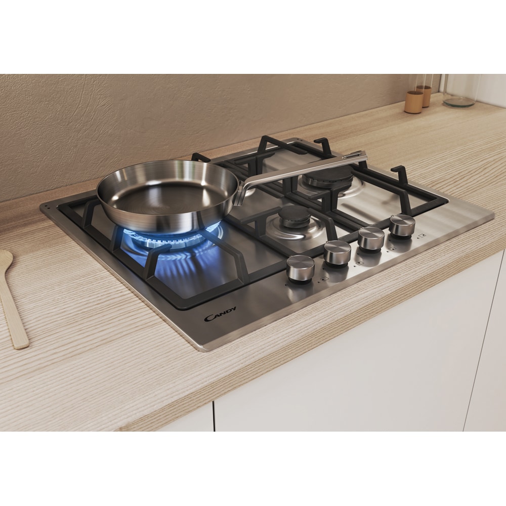 Plita incorporabila CANDY CHG6DWPX, Gaz, 4 arzatoare, Wok, inox