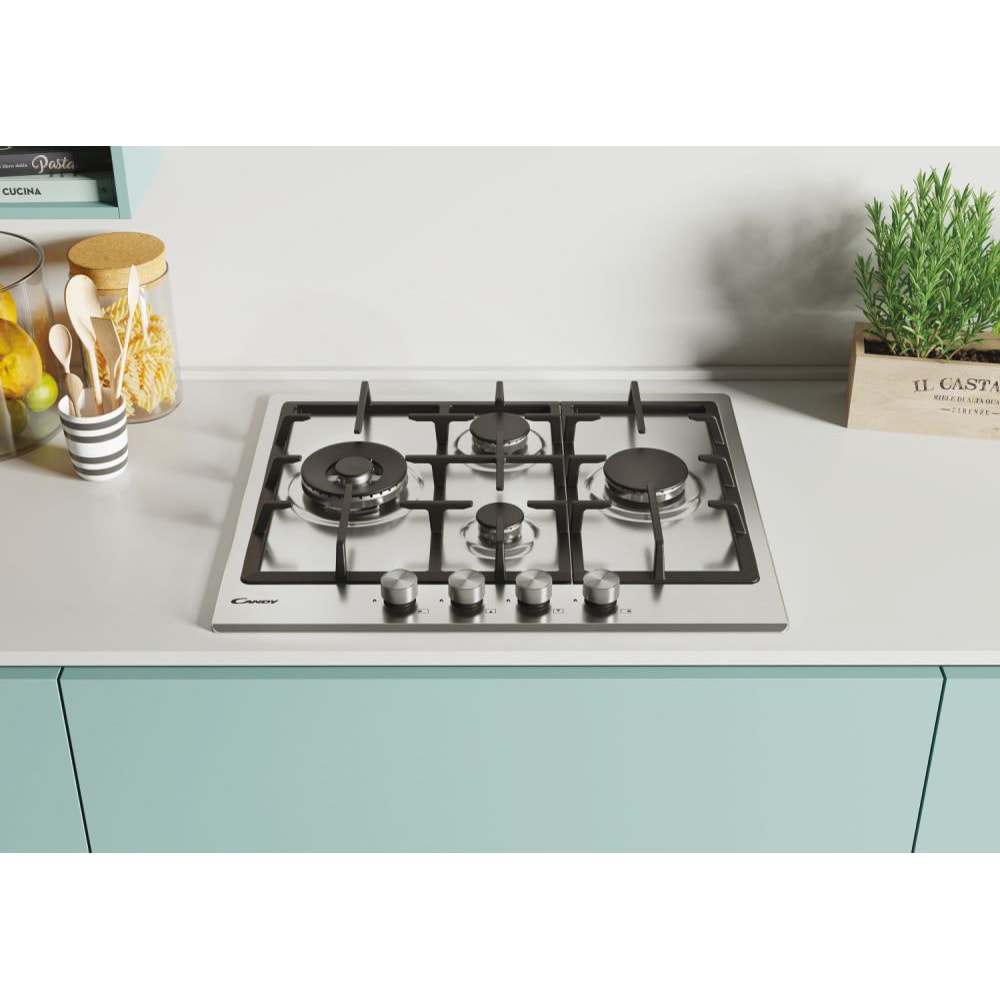 Plita incorporabila CANDY CHG6DWPX, Gaz, 4 arzatoare, Wok, inox