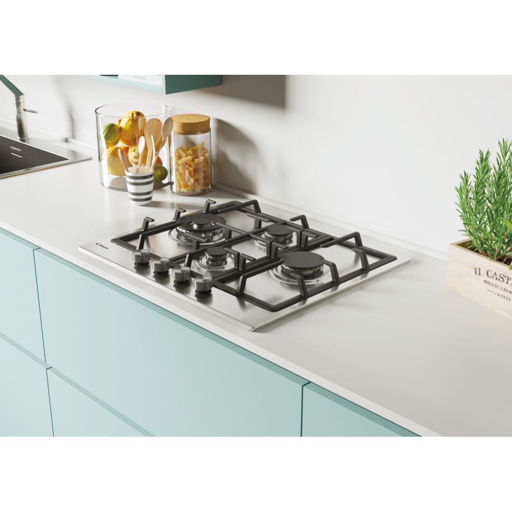 Plita incorporabila CANDY CHG6DWPX, Gaz, 4 arzatoare, Wok, inox