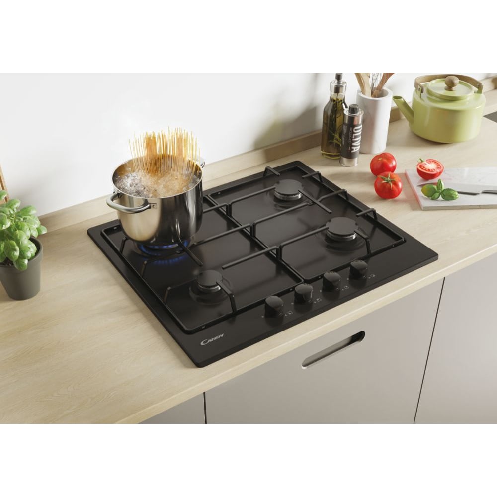 Plita incorporabila CANDY CHW6BRBB, Gaz, 4 arzatoare, negru