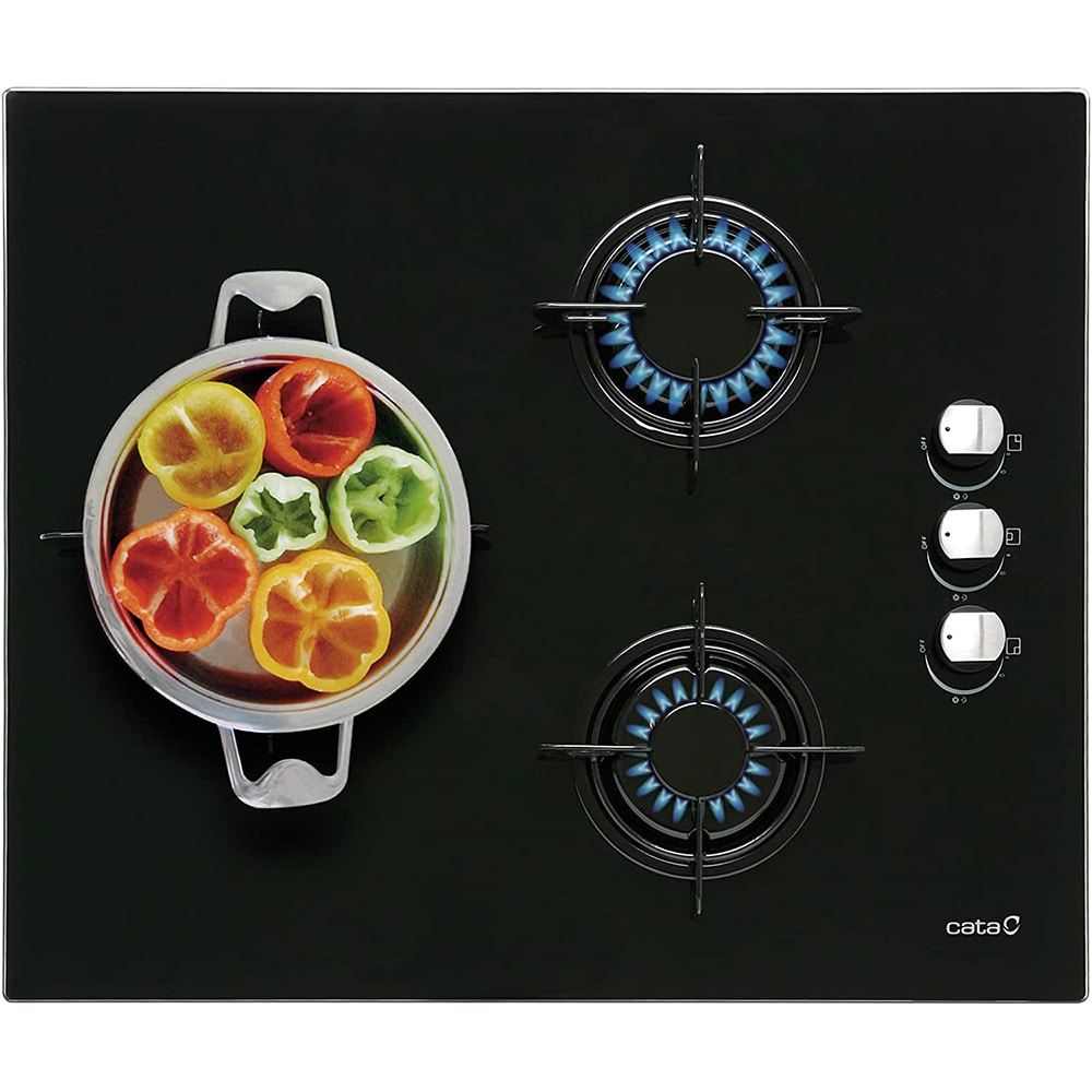 Plita incorporabila CATA CIB 6021 BK, Gaz, 3 arzatoare, Wok, negru