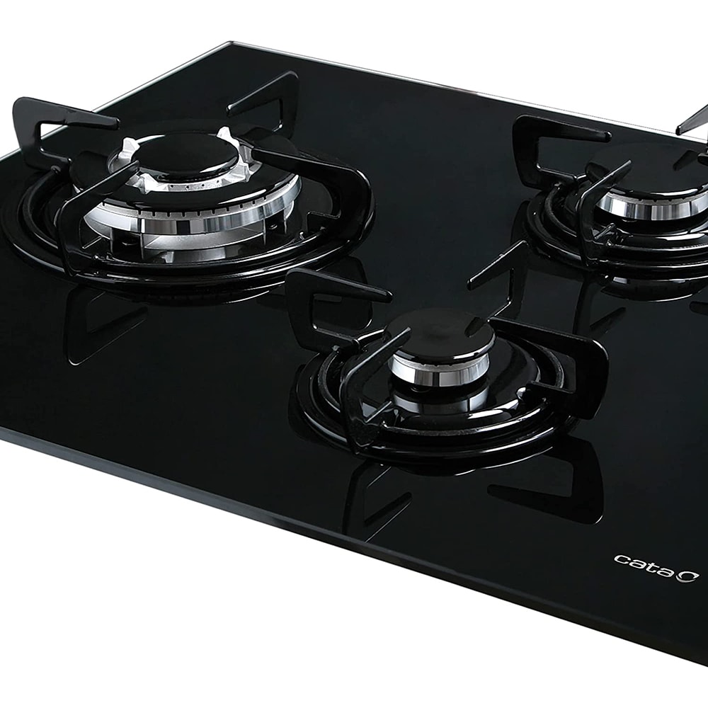 Plita incorporabila CATA CIB 6021 BK, Gaz, 3 arzatoare, Wok, negru