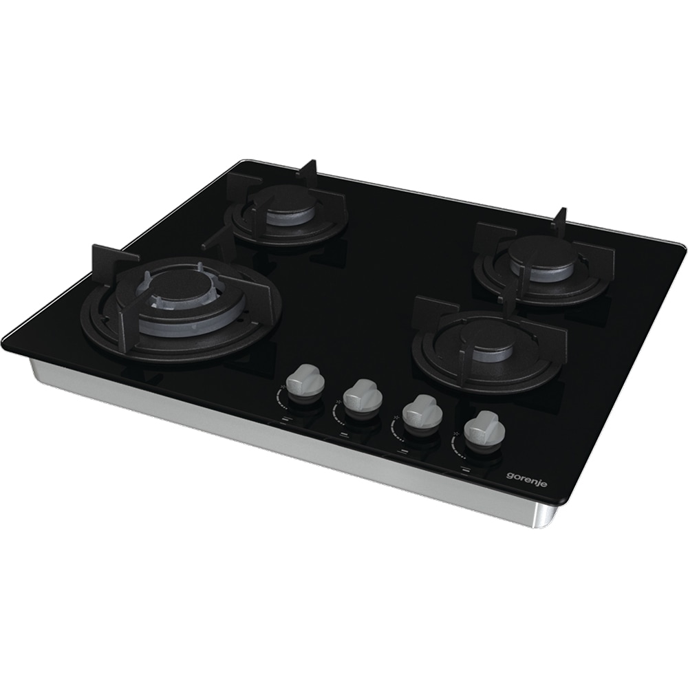 Plita incorporabila GORENJE GTW64B, Gaz, 4 arzatoare, Wok, negru
