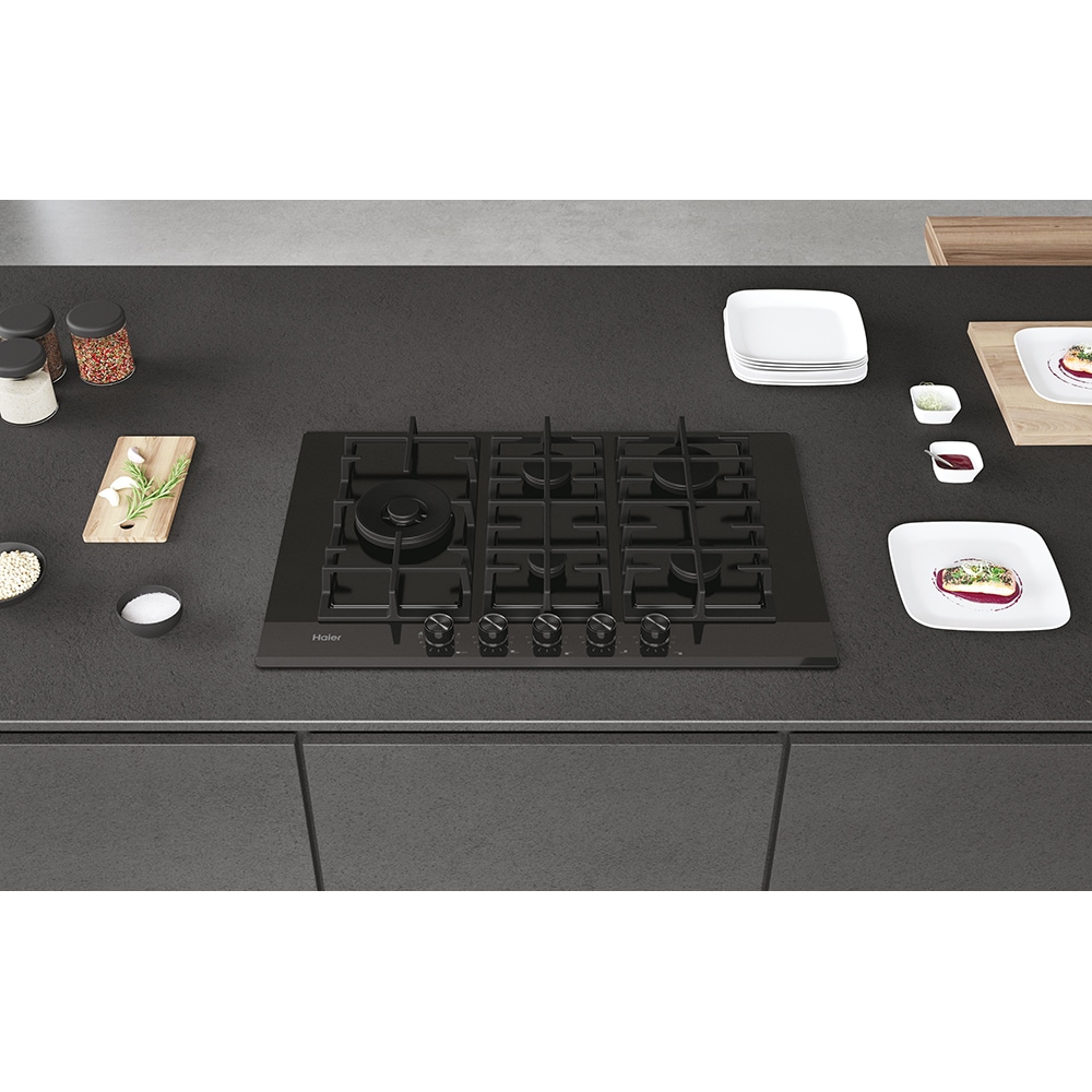 Plita incorporabila HAIER HAVG7WL4HB, Gaz, 5 arzatoare, Wok, negru