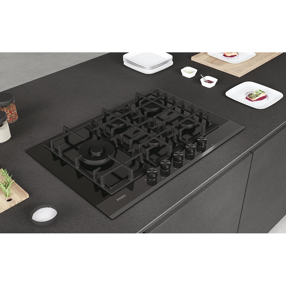Plita incorporabila HAIER HAVG7WL4HB, Gaz, 5 arzatoare, Wok, negru