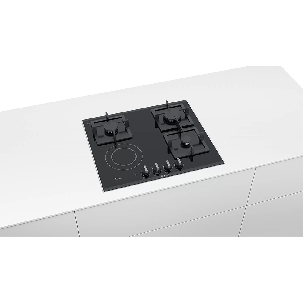 Plita incorporabila BOSCH PSY6A6B20, Gaz + Electric, 4 arzatoare, negru