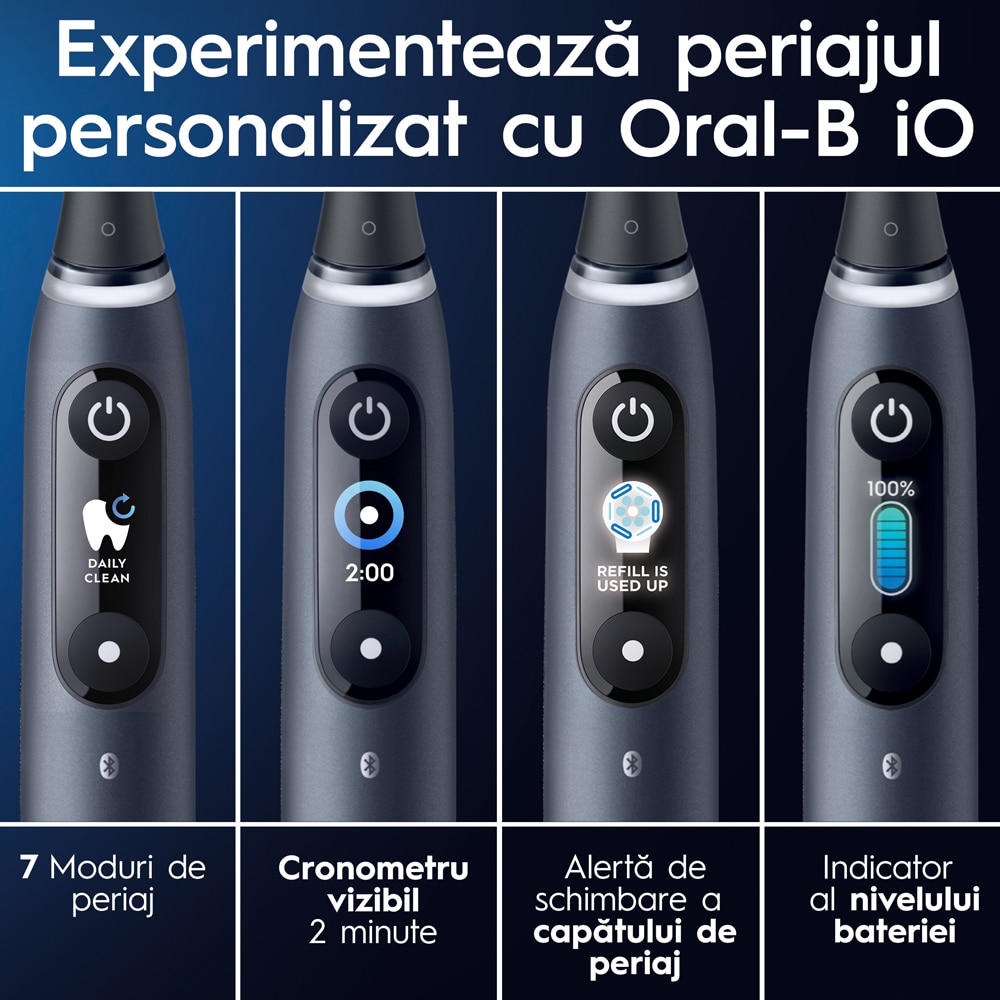 Periuta de dinti electrica ORAL B  iO 9, Bluetooth, Curatare 3D, 7 programe, 3 capete, negru