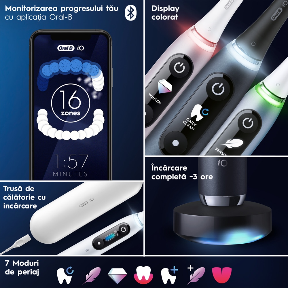 Periuta de dinti electrica ORAL B  iO 9, Bluetooth, Curatare 3D, 7 programe, 3 capete, negru
