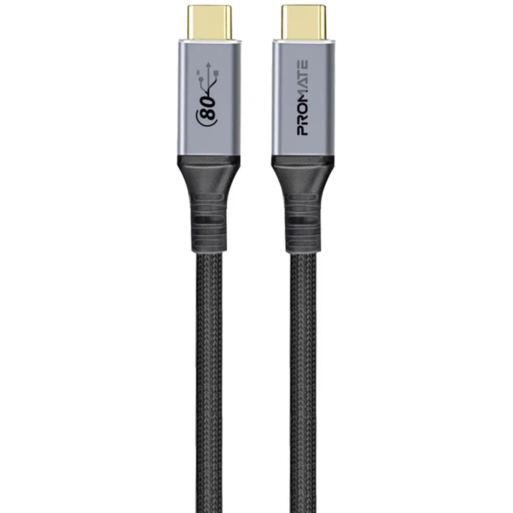 Cablu USB-C - USB-C PROMATE PowerBolt5-80G, USB 4, 1.2m, negru-gri