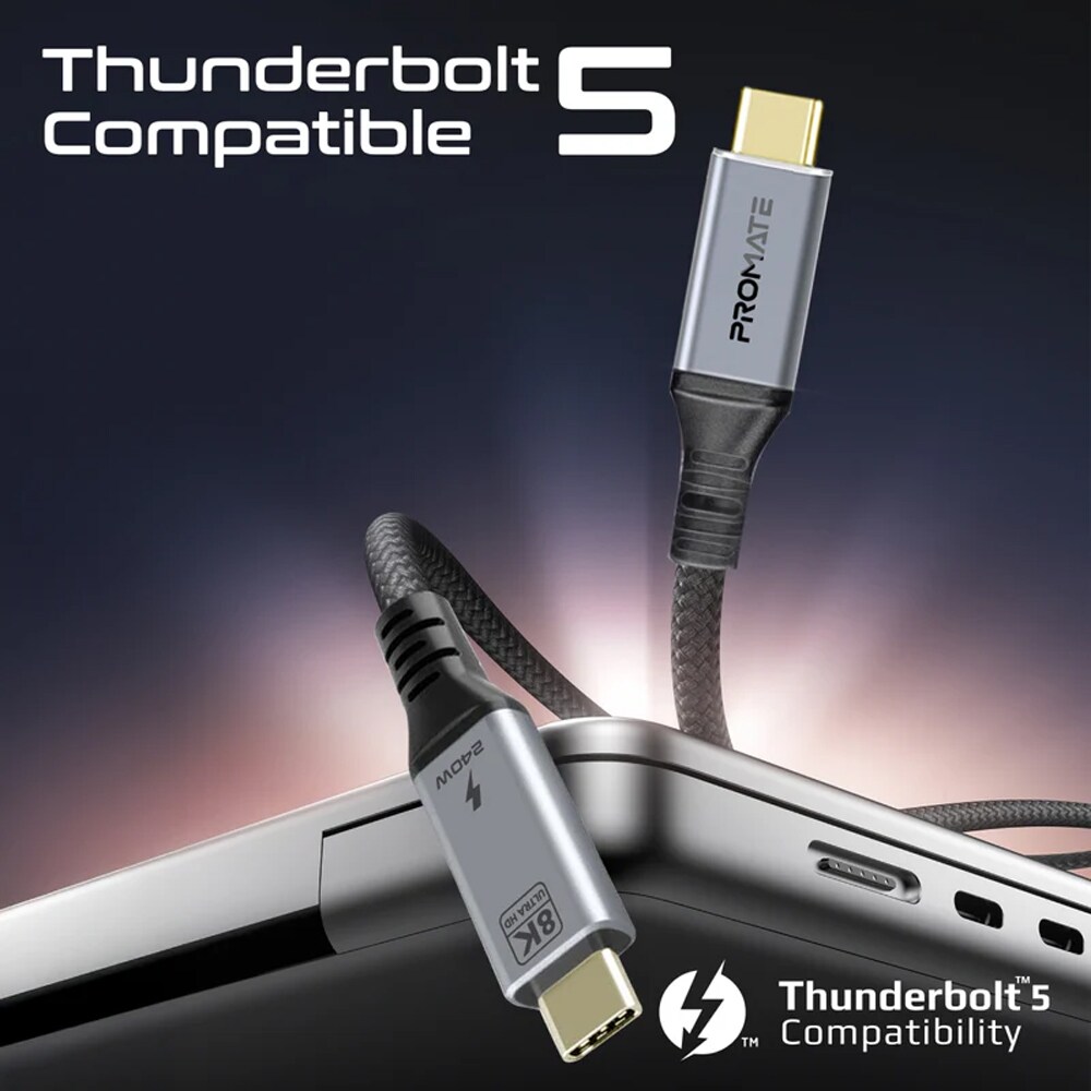 Cablu USB-C - USB-C PROMATE PowerBolt5-80G, USB 4, 1.2m, negru-gri