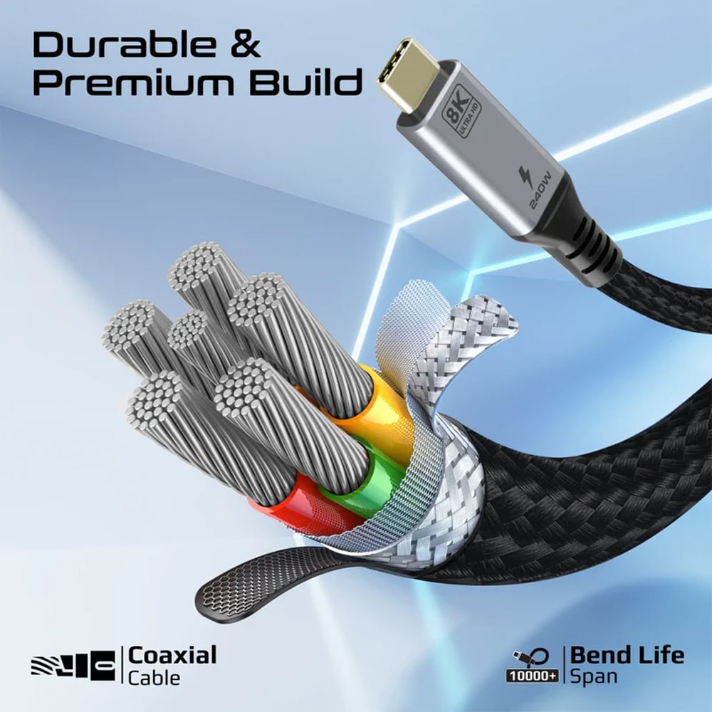 Cablu USB-C - USB-C PROMATE PowerBolt5-80G, USB 4, 1.2m, negru-gri