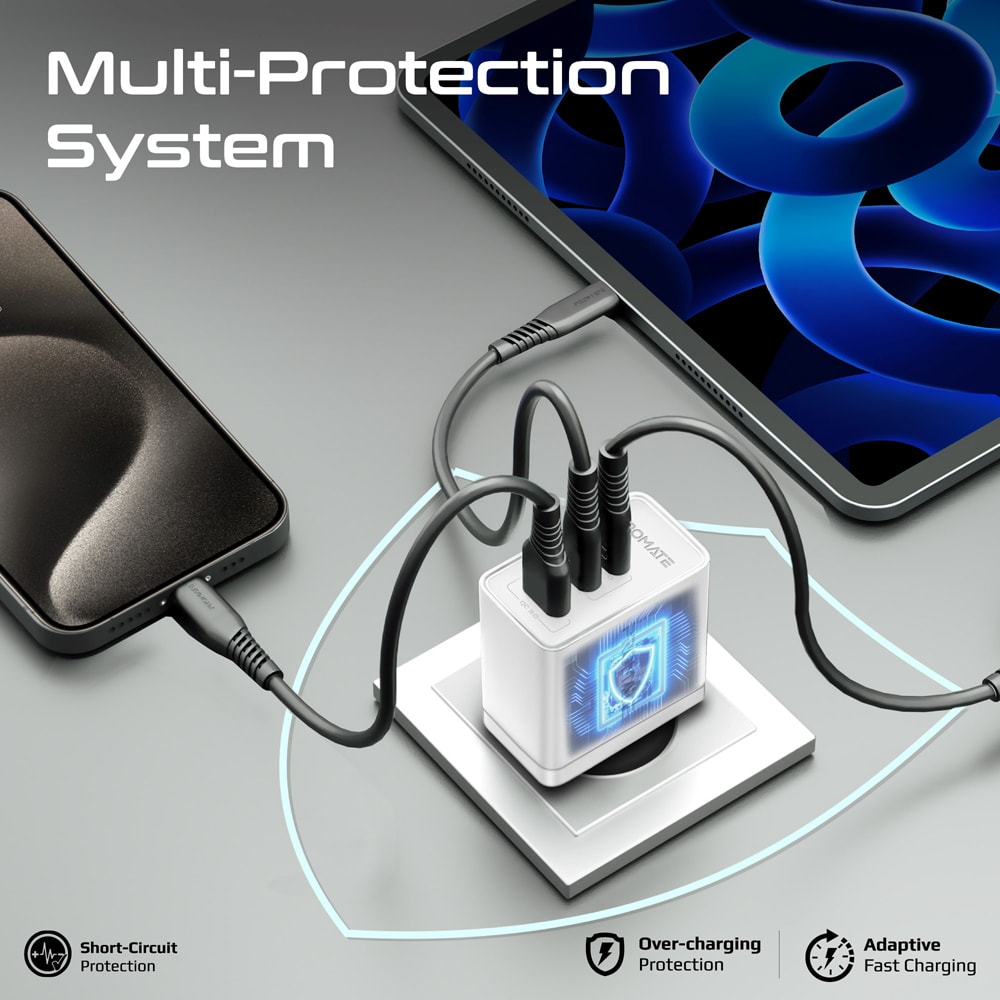 Incarcator retea PROMATE PowerPort-45, USB-C, GaN Fast Charging, Power Delivery (PD) 45W, alb