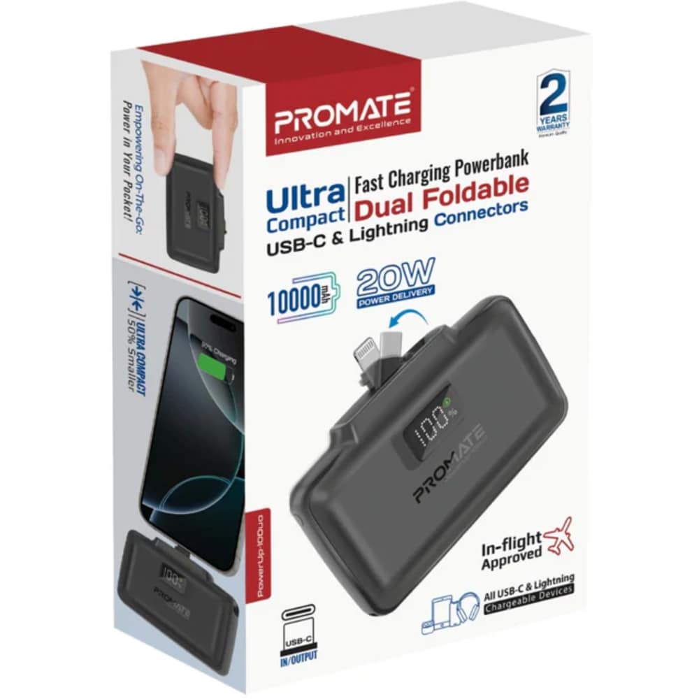 Baterie externa PROMATE POWERUP-10DUO, 10000mAh, 1xUSB-C, negru