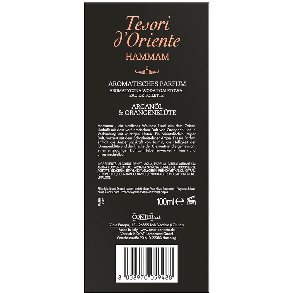 Apa de parfum TESORI D'ORIENTE Hammam, Femei, 100ml