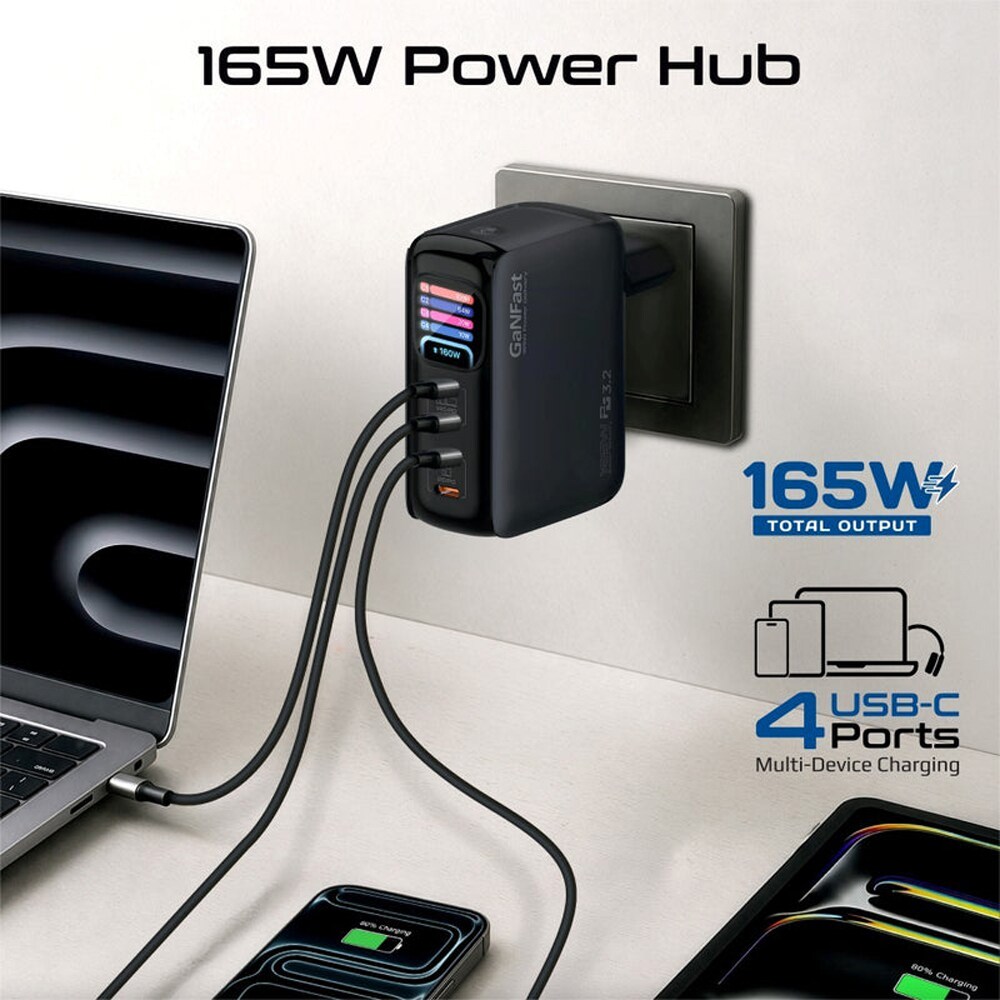 Incarcator retea PROMATE Prime-165, 4x USB-C, negru
