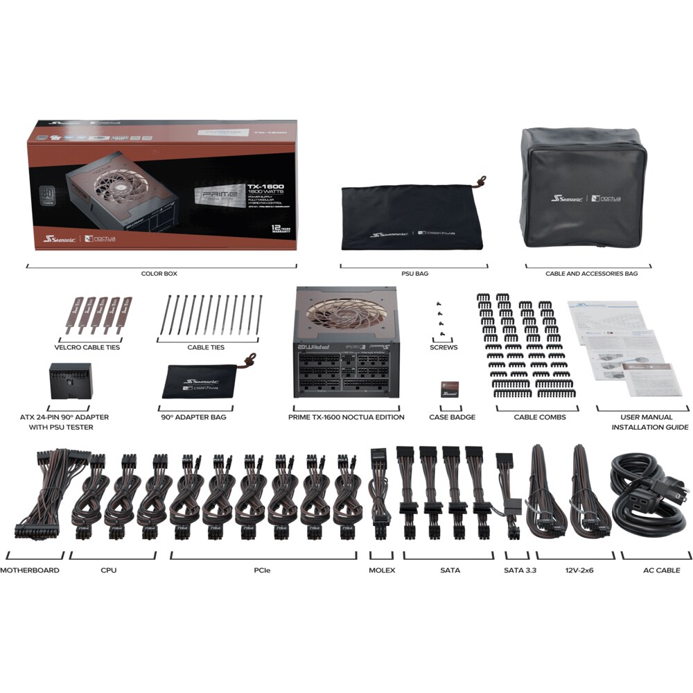 Sursa PC SEASONIC Prime TX-1600 Noctua Edition ATX 3.1, 1600W, 120mm, 80 Plus Titanium, Full Modular