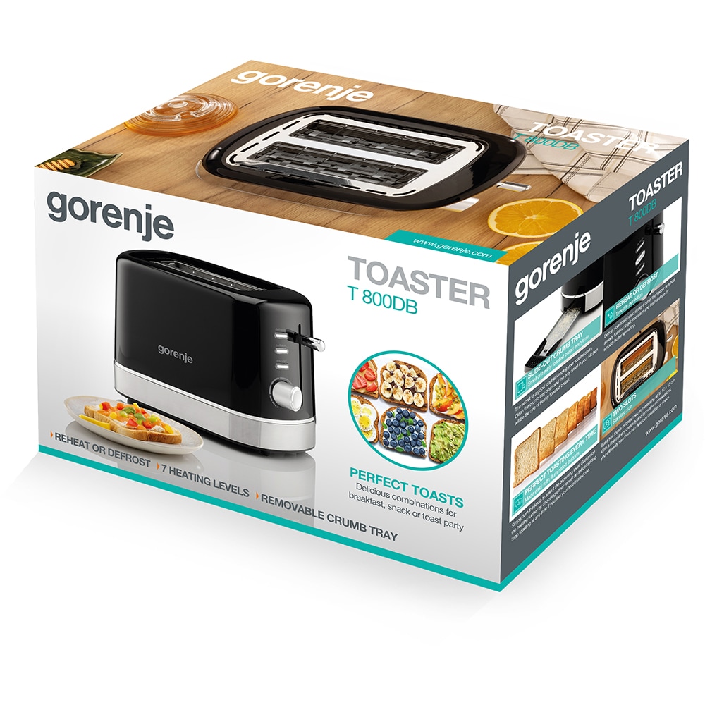 Prajitor de paine GORENJE T800DB, 2 felii, 800W, negru-argintiu