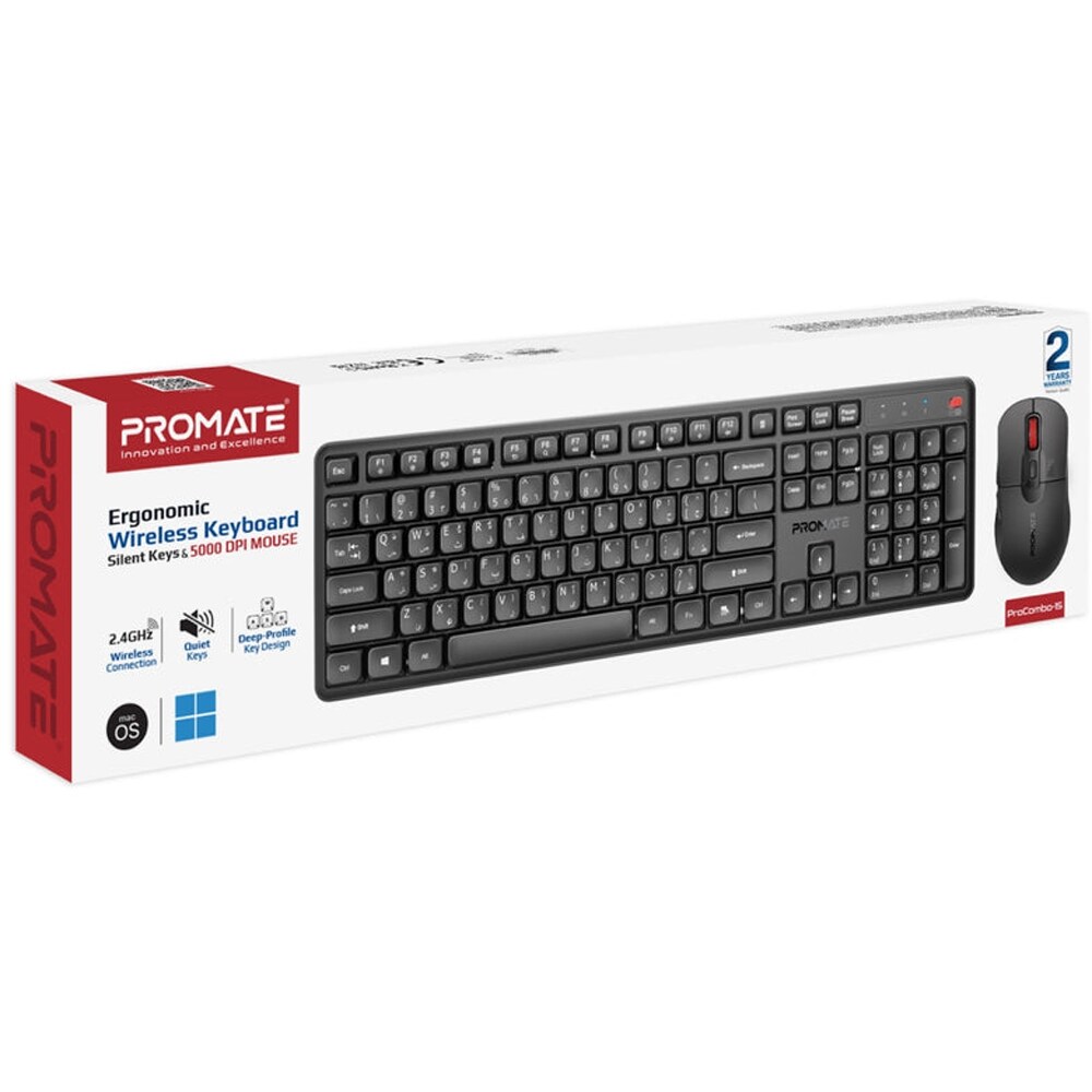 Kit tastatura si mouse Wireless PROMATE ProCombo-15, USB, negru