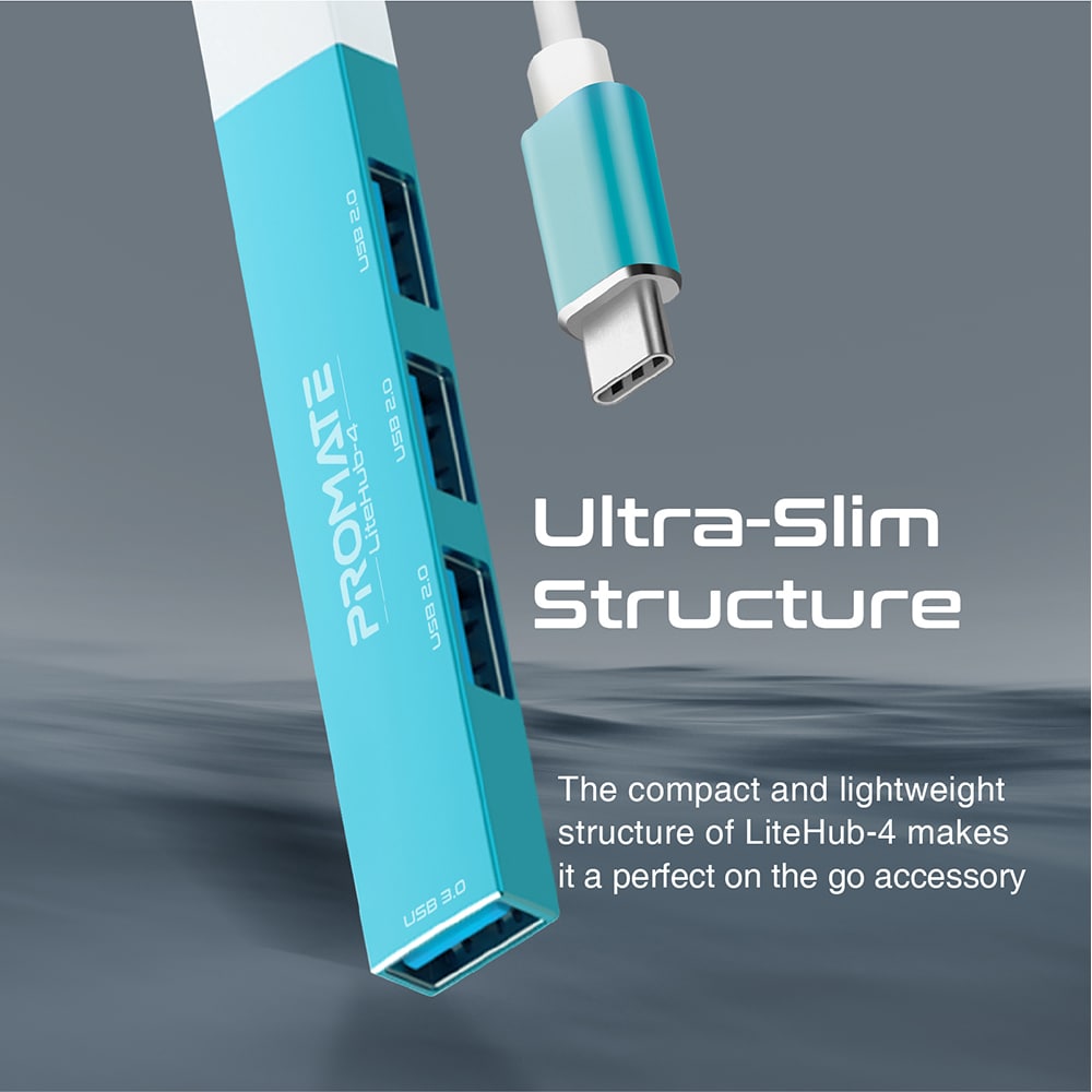 Hub USB PROMATE LiteHub-4, USB 3.0, albastru