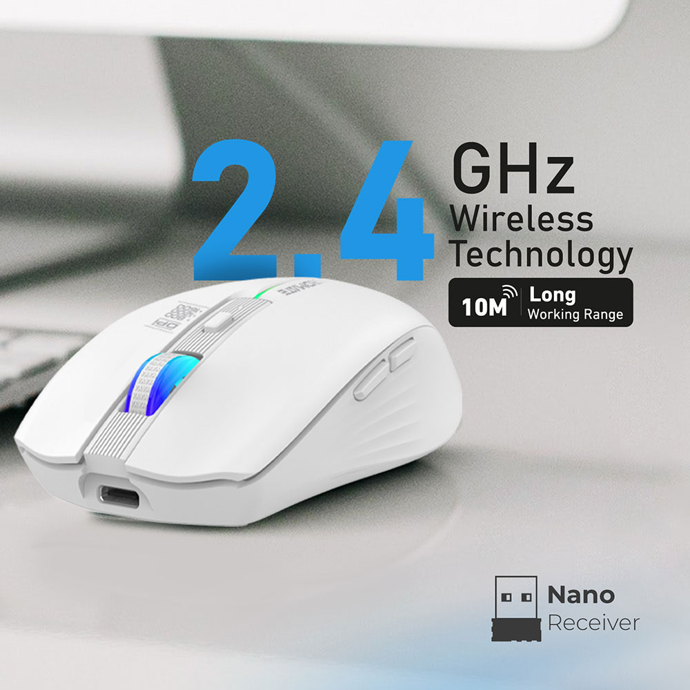 Mouse Wireless PROMATE Kitt, 1600 dpi, alb