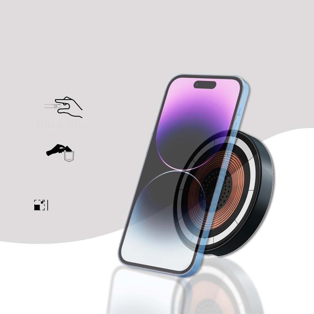 Incarcator wireless PROMATE MagRing pentru iPhone, Apple Watch, 1xUSB-C, universal, Magsafe, 15W, negru