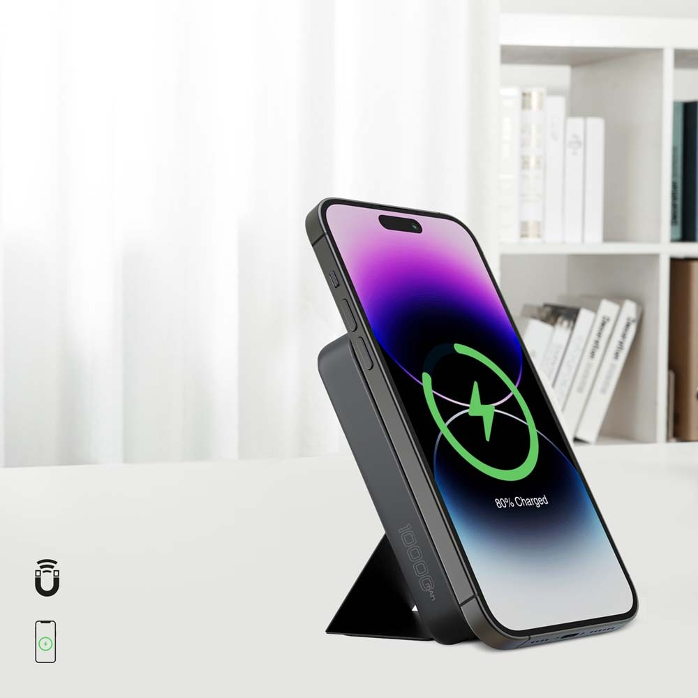 Baterie externa wireless PROMATE PowerMag-Trio, 10000mAh, 1xUSB-C 20W Power Delivery, negru