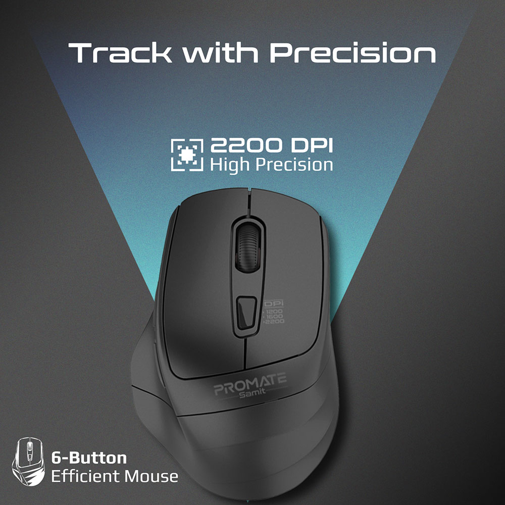 Mouse Wireless PROMATE Samit, 2200 dpi, negru
