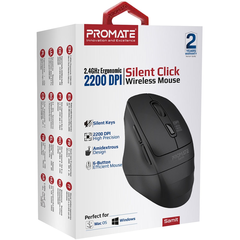 Mouse Wireless PROMATE Samit, 2200 dpi, negru