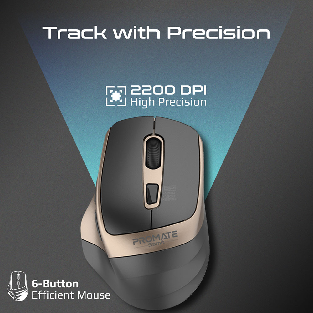 Mouse Wireless PROMATE Samit, 2200 dpi, auriu-negru