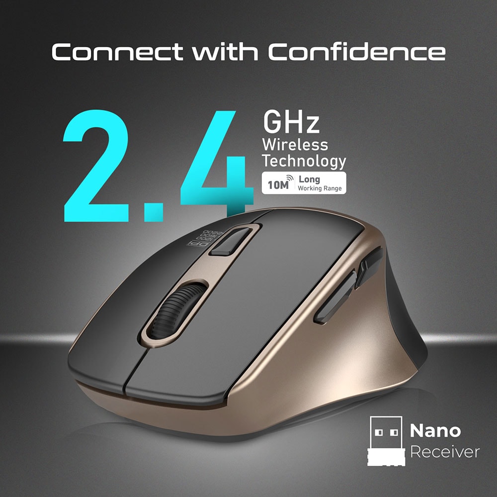 Mouse Wireless PROMATE Samit, 2200 dpi, auriu-negru