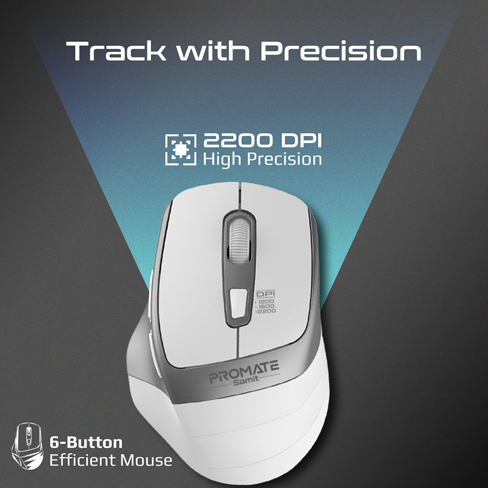 Mouse Wireless PROMATE Samit, 2200 dpi, alb
