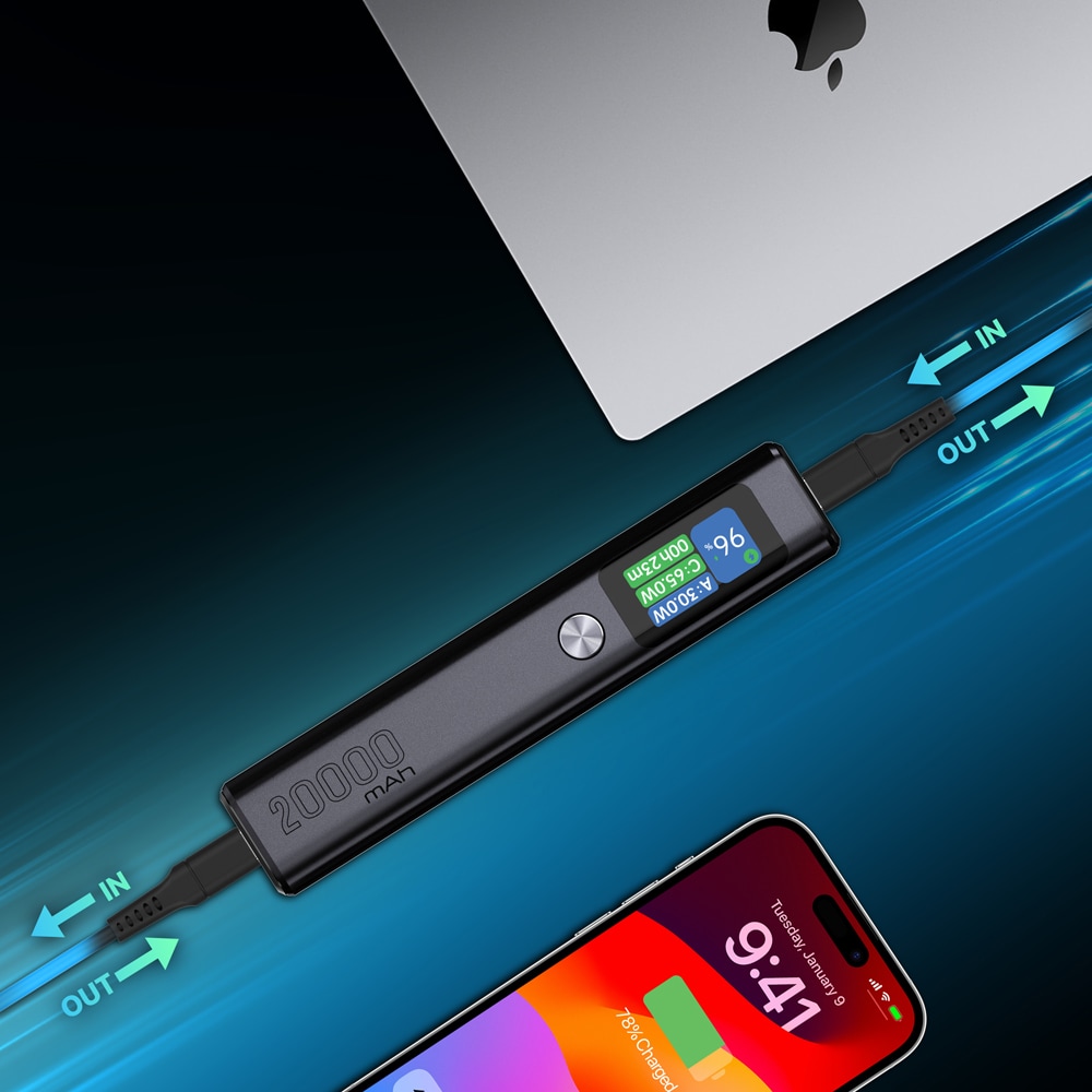 Baterie externa PROMATE Titan-130, 20000mAh, 2xUSB-C PD (60W-100W), 1xUSB-A 30W, gri