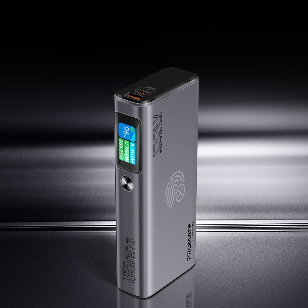 Baterie externa PROMATE Titan-130, 20000mAh, 2xUSB-C PD (60W-100W), 1xUSB-A 30W, gri