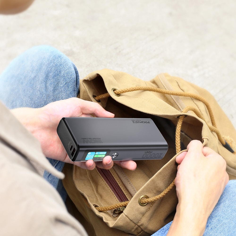 Baterie externa PROMATE Titan-130, 20000mAh, 2xUSB-C PD (60W-100W), 1xUSB-A 30W, gri