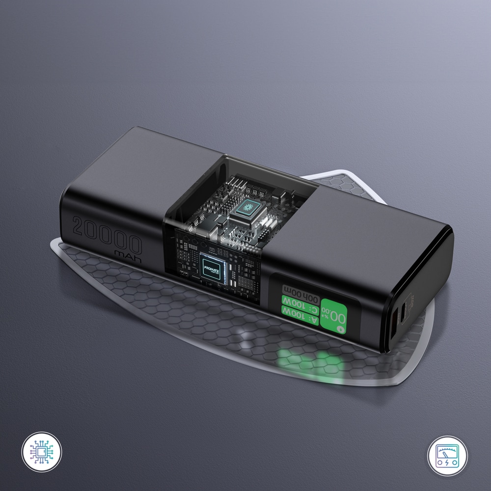 Baterie externa PROMATE Titan-130, 20000mAh, 2xUSB-C PD (60W-100W), 1xUSB-A 30W, gri