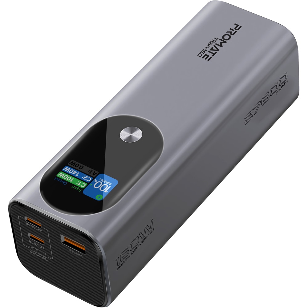 Baterie externa PROMATE Titan-160, 27600mAh, 2xUSB-C PD 140W, 1xUSB-A 22.5W, gri