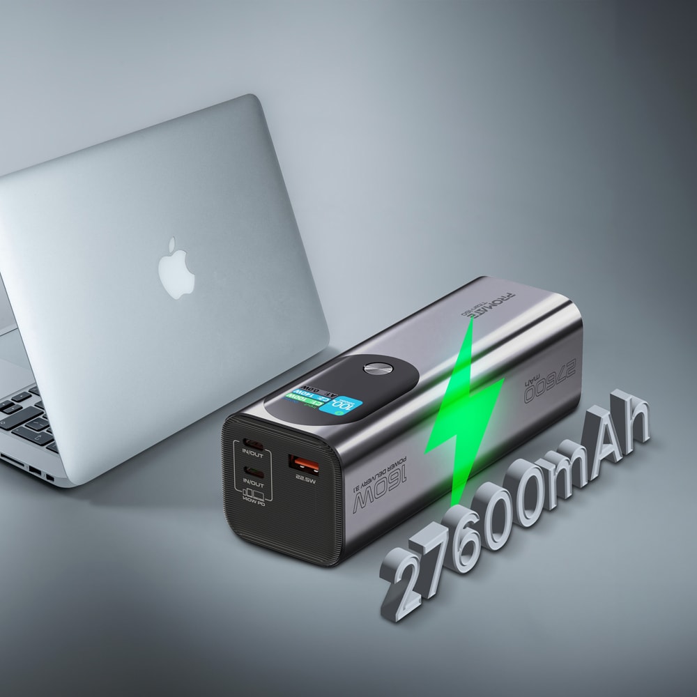 Baterie externa PROMATE Titan-160, 27600mAh, 2xUSB-C PD 140W, 1xUSB-A 22.5W, gri
