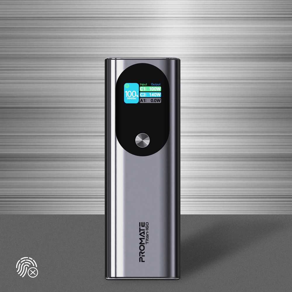 Baterie externa PROMATE Titan-160, 27600mAh, 2xUSB-C PD 140W, 1xUSB-A 22.5W, gri