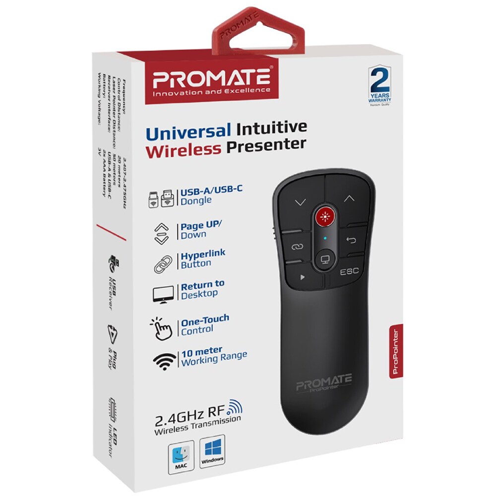 Presenter Wireless PROMATE ProPointer, Dual USB, negru