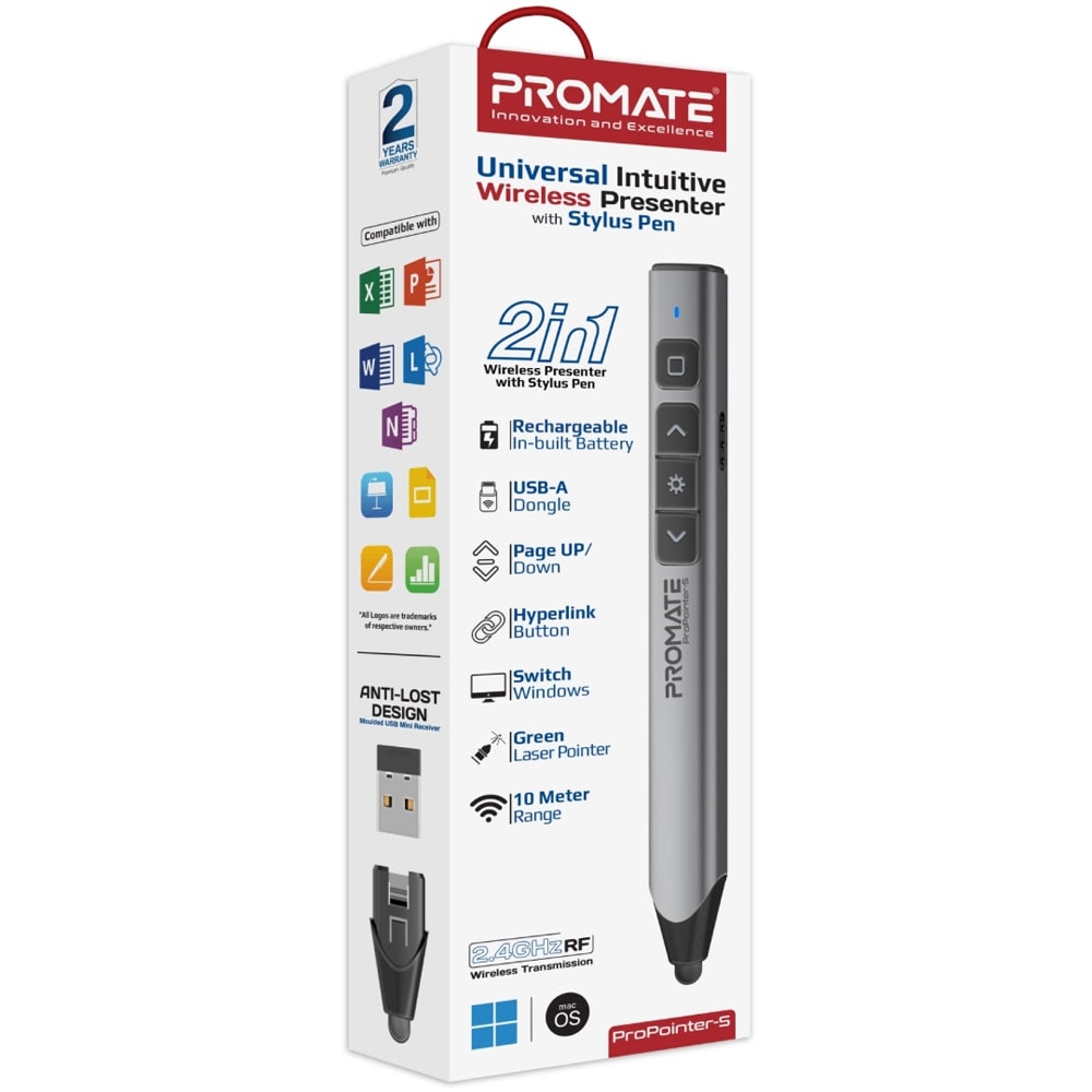 Presenter Wireless cu Stylus PROMATE ProPointer-S, gri